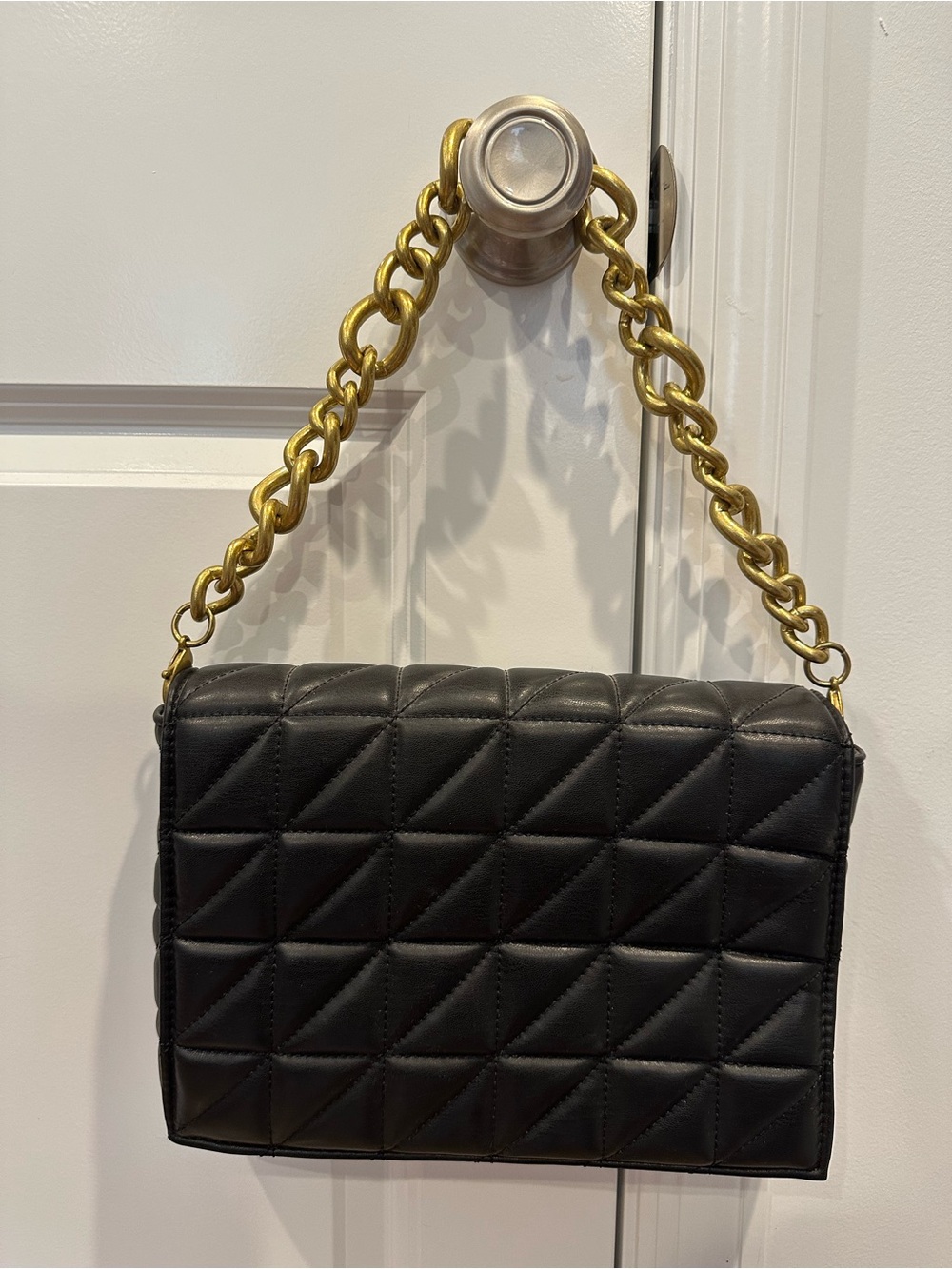ZARA Black Quilted Shoulder Bag with Gold Chain